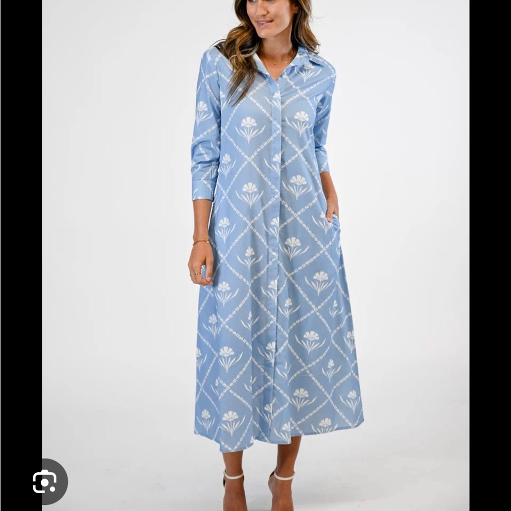 Victoria Dunn Light Blue and White Maxi Dress
